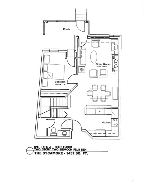 A drawing of a floor plan for a two story apartment.